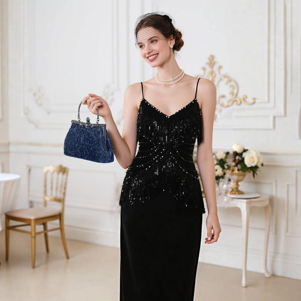 3898 1920s Vintage Beaded Clutch Evening Bags Formal Bridal Wedding Clutch - Picture 2 of 8